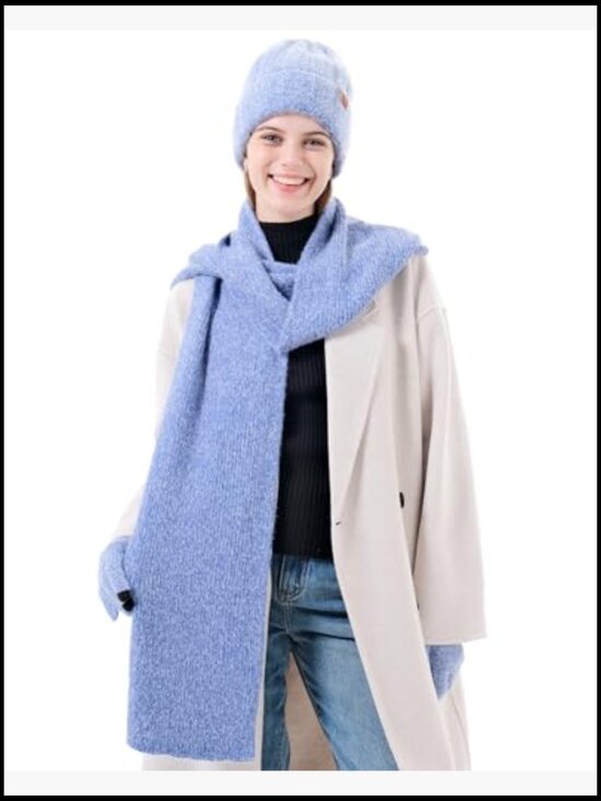 Winter Beanie Hat Touchscreen Gloves Long Scarf Set Fleece Lined main image 7